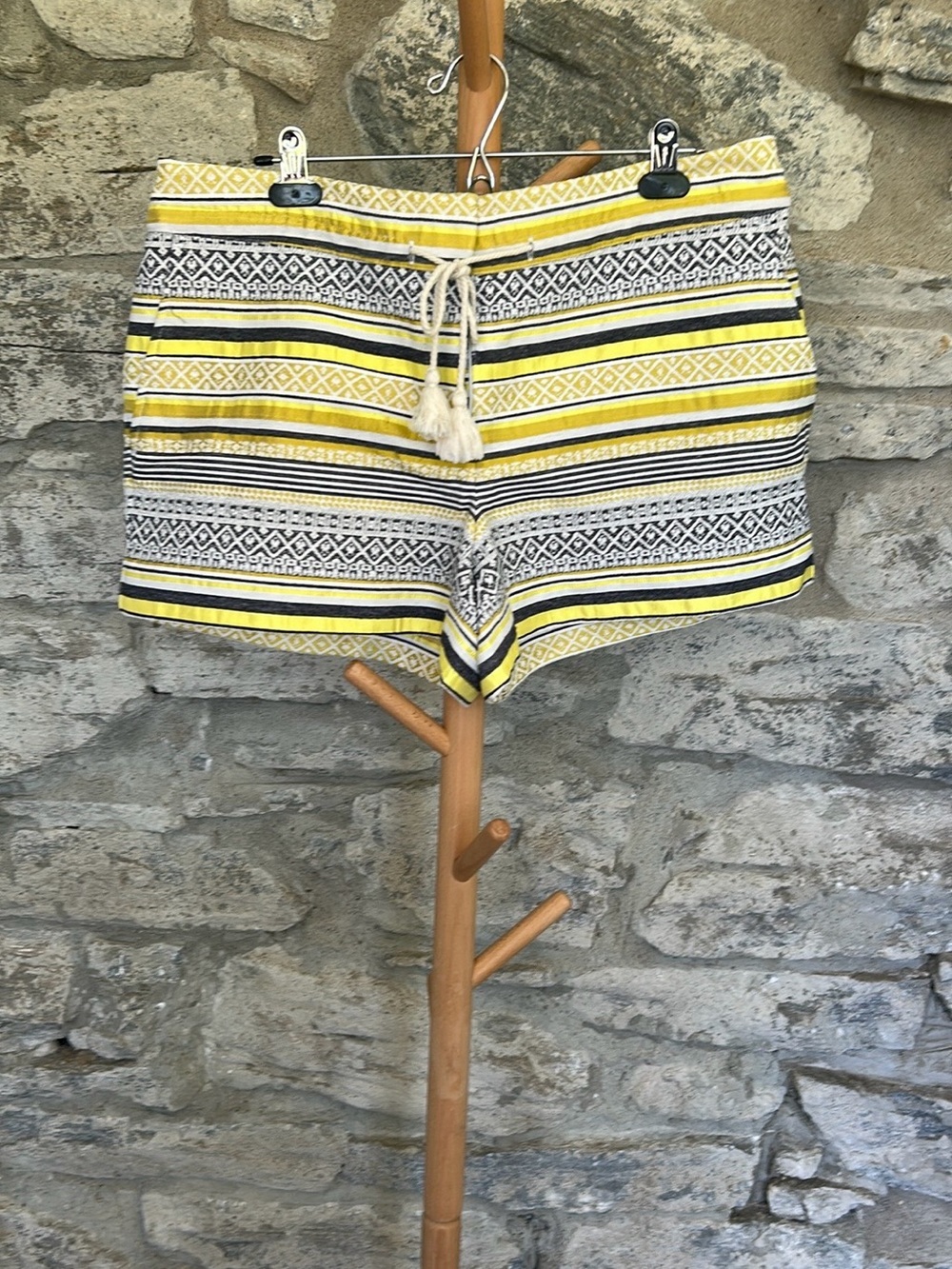 Yellow Striped Tassel Drawstring Shorts